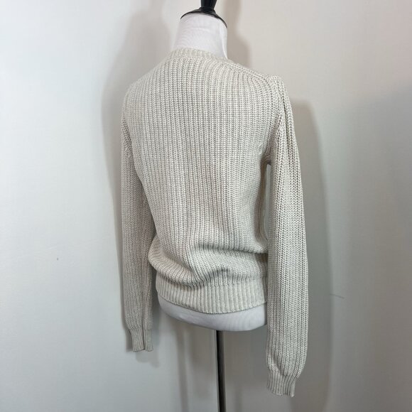 Gap Cotton Cable Knit Crewneck Pullover Sweater Ivory Cream Sequins Sz XS - Picture 4 of 13
